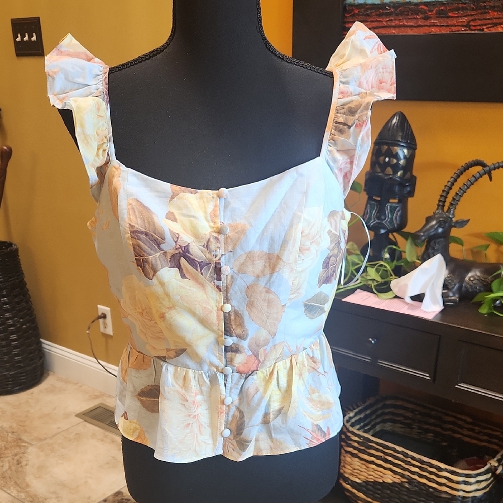 Guess Floral Button-Front Blouse in Pastel Hues